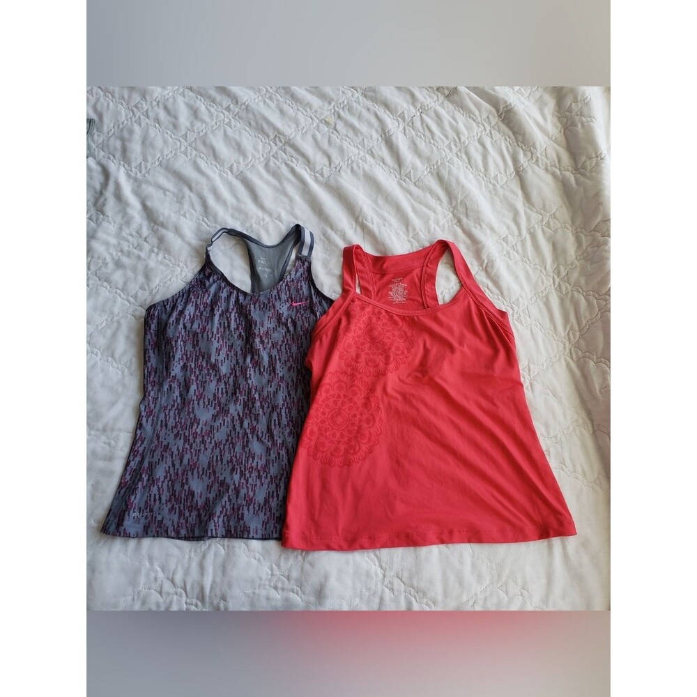 2 Set Blue Nike Dri-FIT Tank & Pink Danskin XL Athletic Workout Racerback Tops